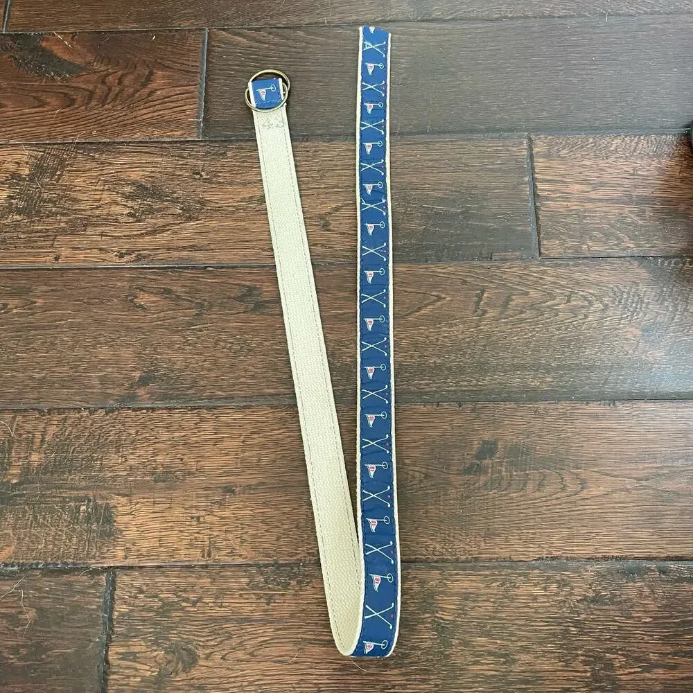 Vintage Golf Belt Cotton Web Double D Ring Navy Fabric Belt w/ Clubs & Pin 43